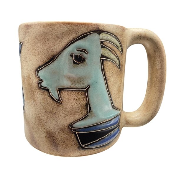 Mara Mug Zodiac Capricorn Symbol Beige & Blue Matte Glaze Interior 4"H x 3.5"D - Picture 3 of 7